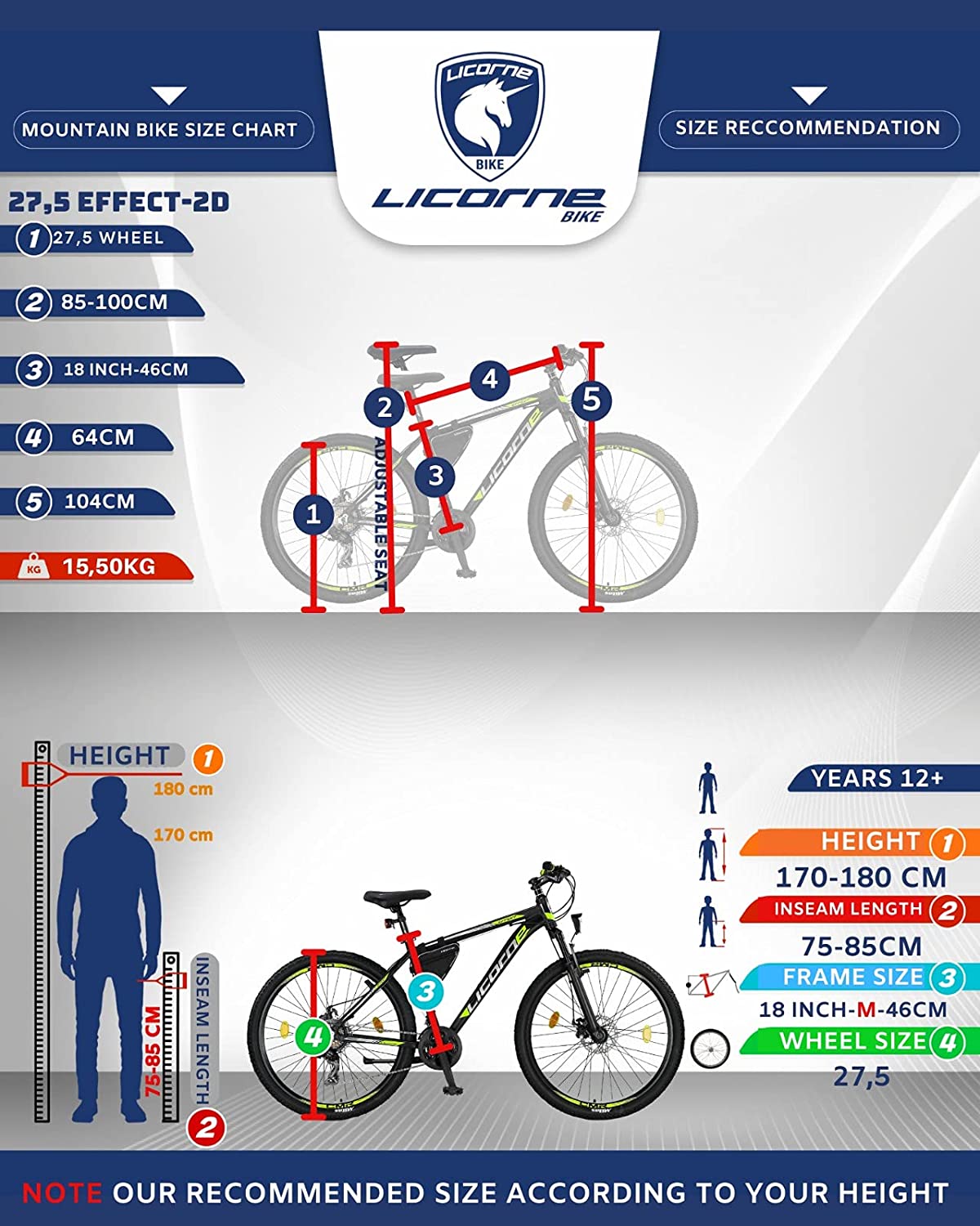 Licorne Bike Effect Premium Mountain Bike - Bicycle for Boys, Girls, Men and Women - Shimano 21 Speed Gear